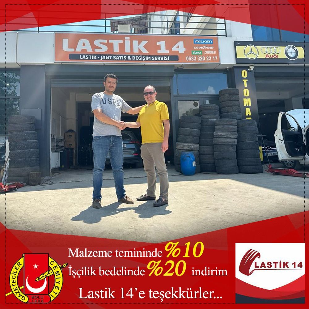 Lastik 14 tarafından malzeme alımında %10, işçilikte %20 indirim.